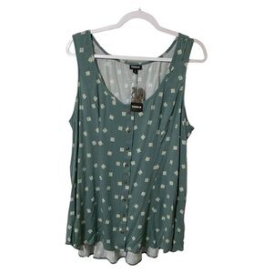 Torrid Women’s Green & White Fit & Flare Tank Top Sleeveless Blouse Plus Size 2